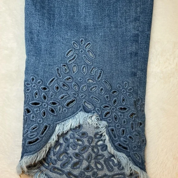 Blue Women's Jeans with Lace Hem - Picture 5 of 8
